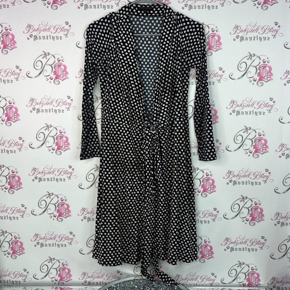 Banana Republic Black and White Polka Dot Long Sleeve Dress tie up belted